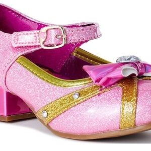 Disney Princess Girls Pink Glitter Dress Shoes with Gold Trim